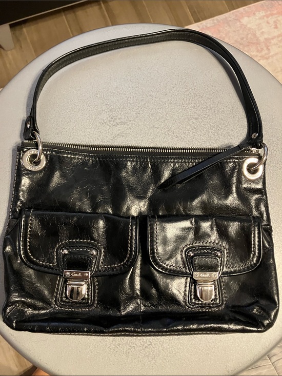 Coach Handbags - Coach Black Patent Leather Double-Pocket Shoulder Bag